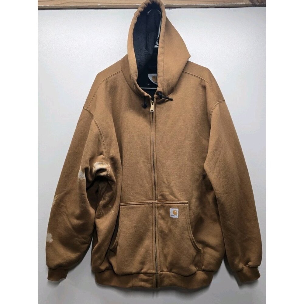 CARHARTT Men's Jacket XL Distressed Thrashed Hooded Workwear WARM